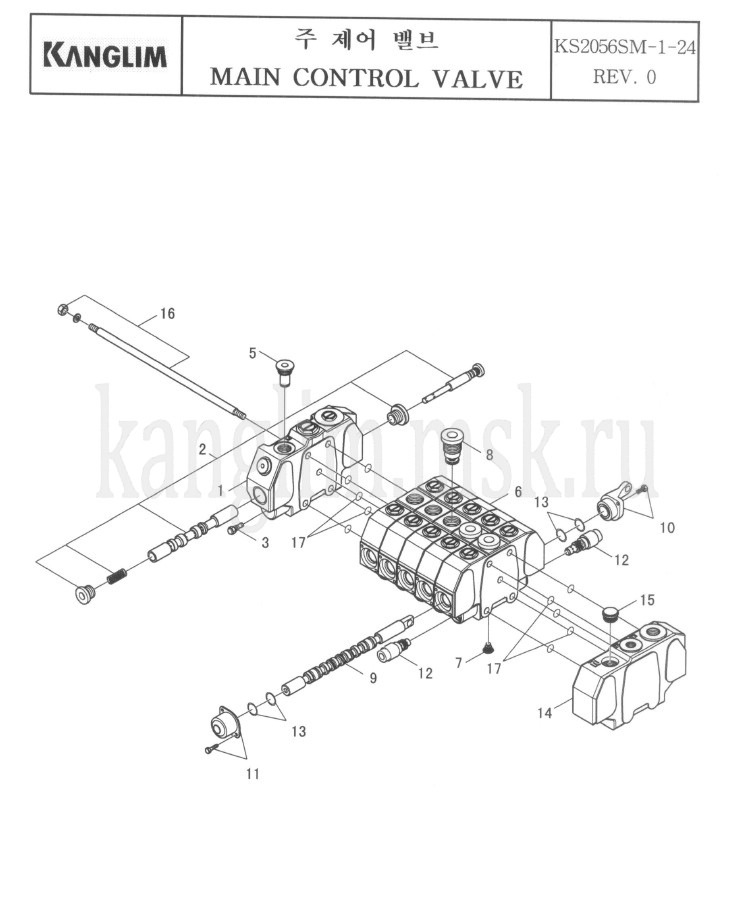 Kanglim KS 2056, 2057 SM клапан управления краном-манипулятром Kanglim KS 2056, 2057 SM клапан управления краном-манипулятором