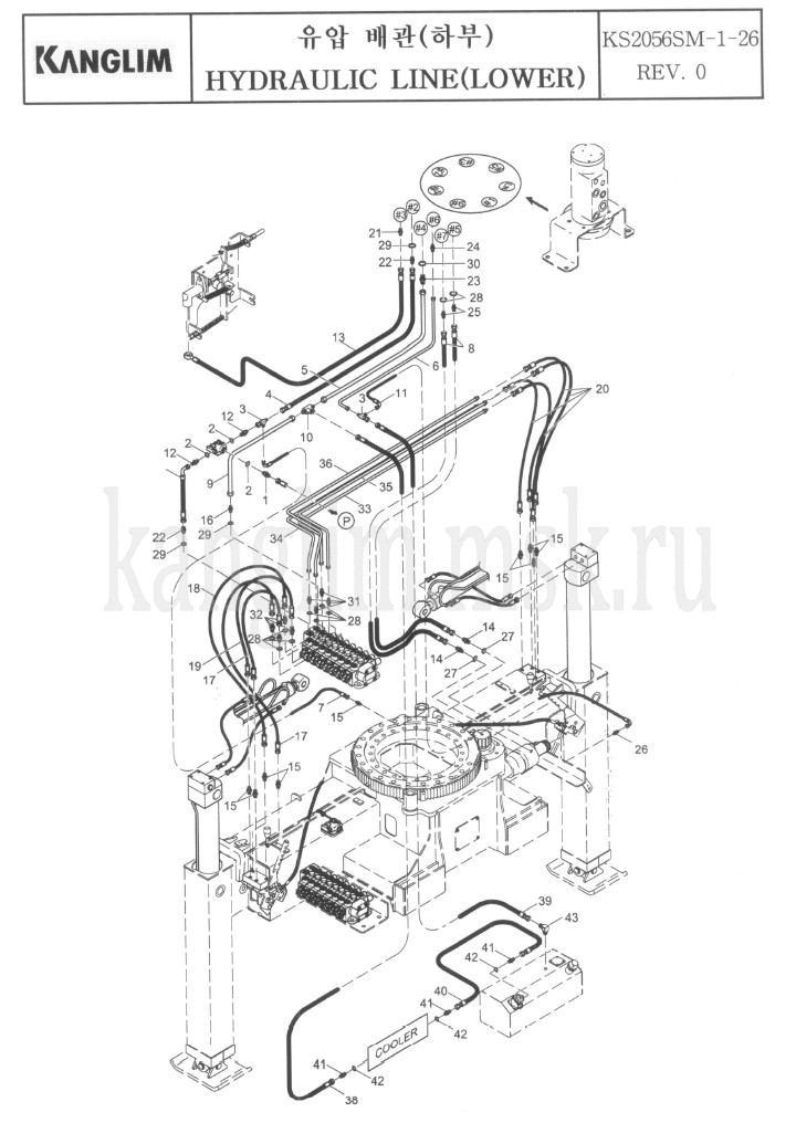 Kanglim KS 2056, 2057 SM гидролиния нижняя часть верхнее управление Kanglim KS 2056, 2057 SM гидролиния нижняя часть верхнее управление